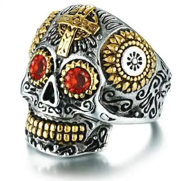 Garantie Incluse Bague homme femme acier 316 tête de mort yeux rouges