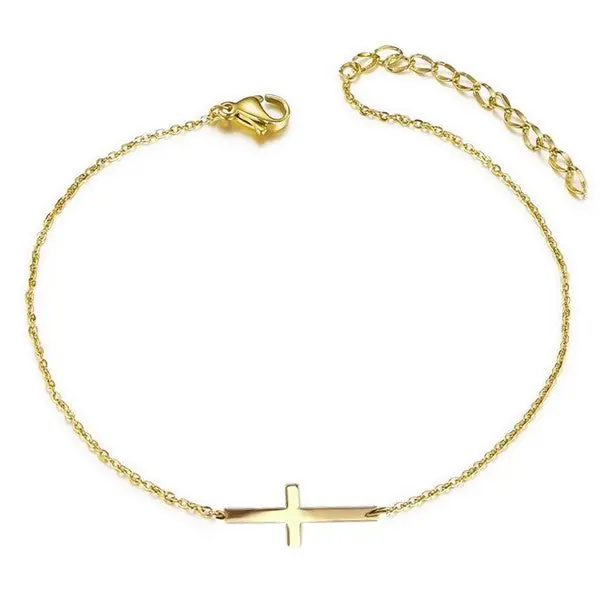 Paiement Sécurisé Chaine de cheville pour femme - Acier doré - croix