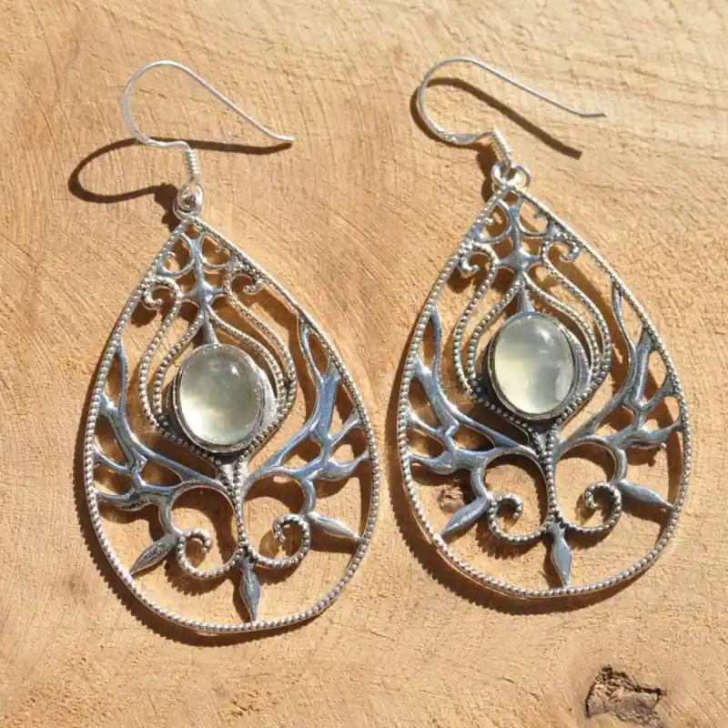 Affaire À Saisir Grandes boucles d'oreilles argent goutte et pierre ovale en Prehnite (vert)