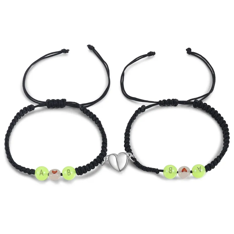 2PCS Bracelets de Corde Magnétique avec 2 Lettres Personnalisées pour Couple Livraison Express