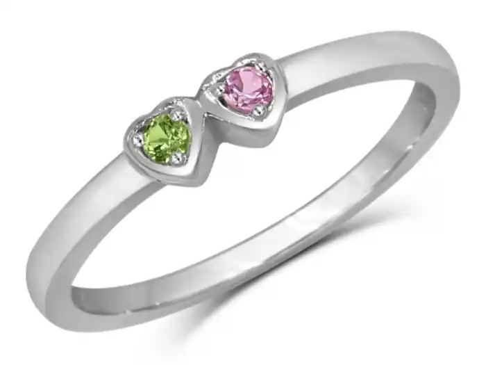 Bague familiale Palpitante deux pierres de naissance et cœurs en or blanc 10k pour femme Remise