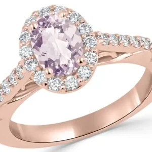 Acheter En Ligne Bague Maité bague améthyste ovale et halo de diamants avec fioritures en profile en or rose 14k