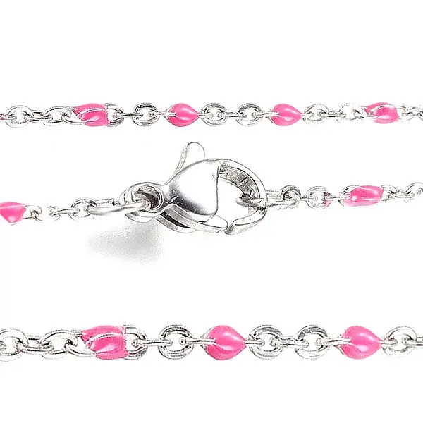 Chaîne acier maille forçat émaillé rose - 45 cm - 1.5 mm Achetez Aujourd’hui