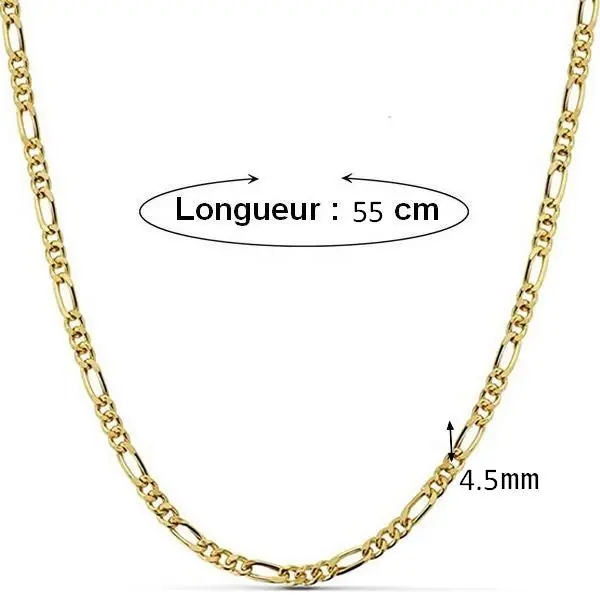 Chaine acier maille figaro couleur or - 55 cm - 4.5 mm Marque