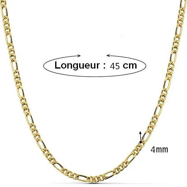 Chaine acier maille figaro couleur or - 45 cm - 4 mm Retour Gratuit