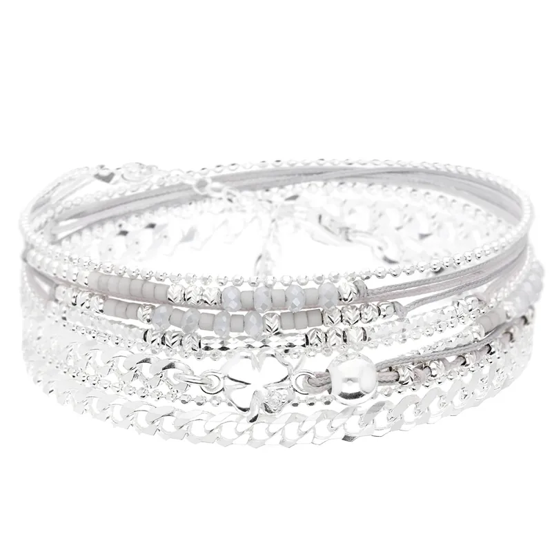 BRACELET TRÈFLE MAILLE ROCK GRIS CLAIR Usine Directe
