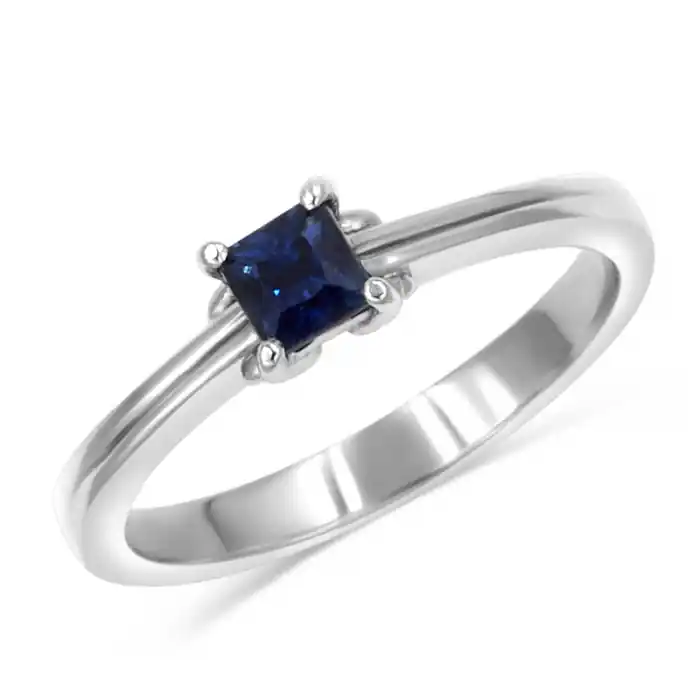 Top Vente Bague Sugar – Bague solitaire saphir bleu taille princesse en or blanc 14k