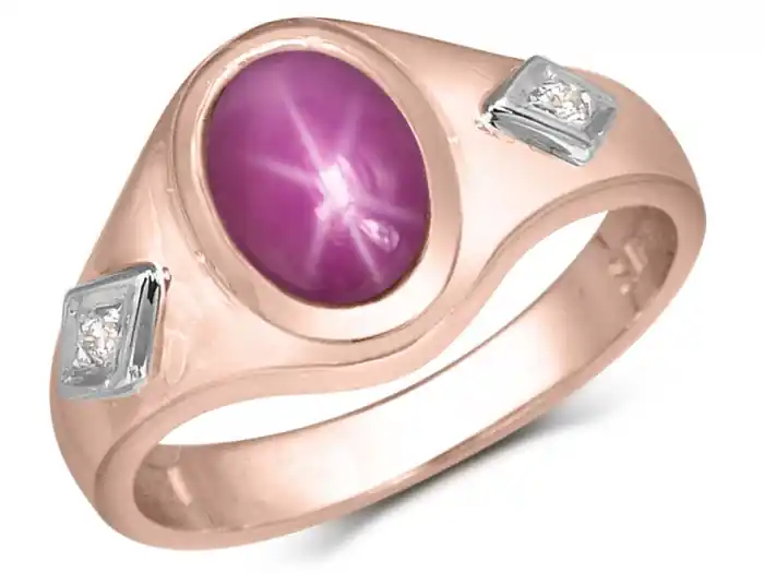 Bague Birmane saphir étoilé bleu ou étoilé rose en or jaune 10k pour femme Jusqu’à Épuisement Des Stocks