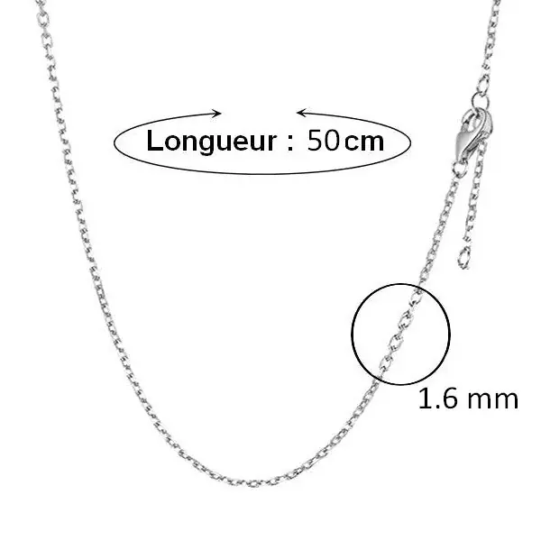 Réduction Lot de 10 Chaines acier maille forçat argenté 1.6mm - 50 cm+5 cm