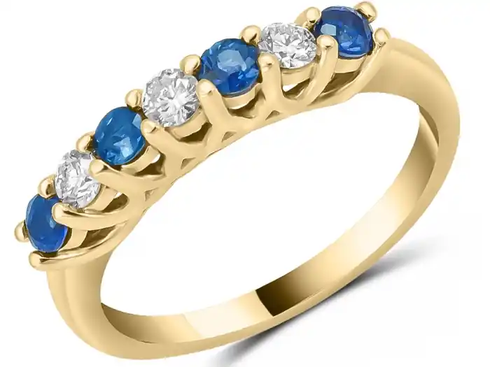 Acheter En Ligne Jonc Madu semi-éternité saphirs et diamants sertis festonnés en or jaune 14k