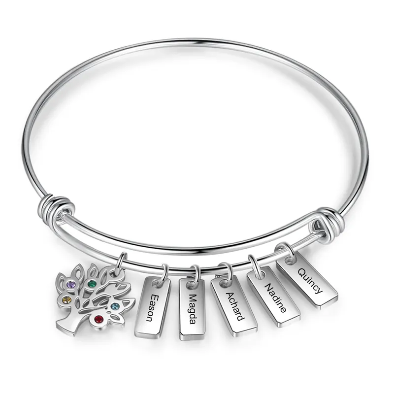 Bracelet Arbre de vie 5 Prénom Personnalisé 5 Pierre de Naissance Achetez Aujourd’hui