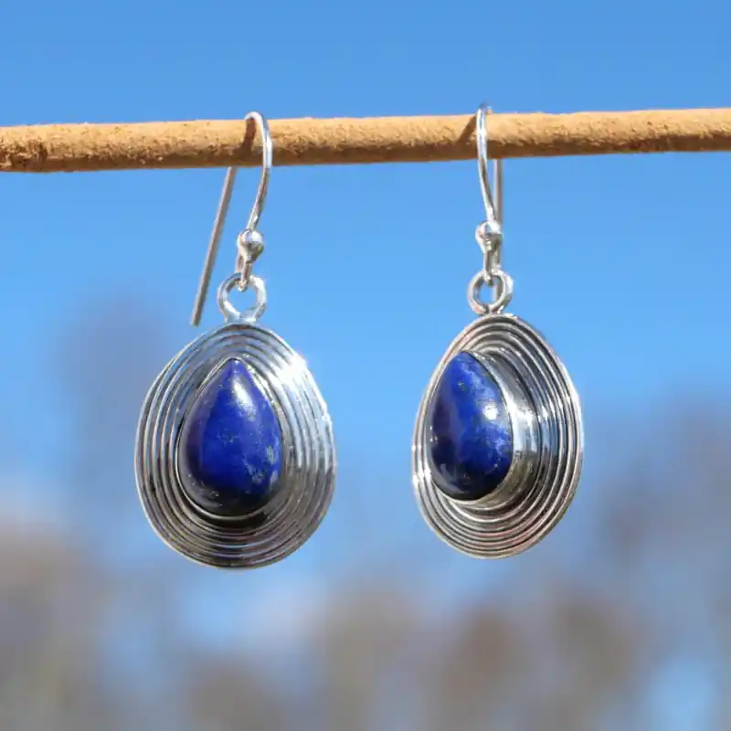 Affaire À Saisir Boucles d'oreilles goutte en argent strie et pierre Lapis lazuli (bleu)