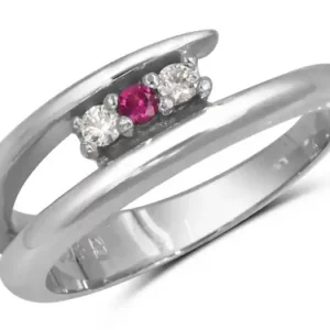 Soldes Bague Tanya trinité pierre de naissance et zircons cubique centre rubis en or blanc 10k pour femme
