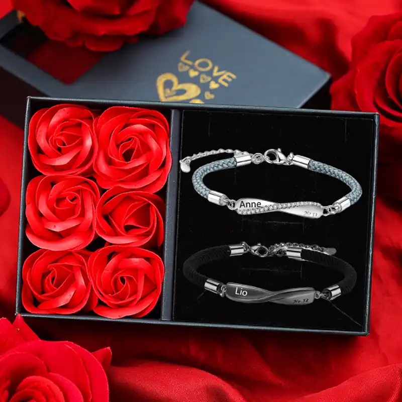 Acheter En Ligne 2PCS Bracelet roped 2 Prénoms Personnalisés pour Couple | Jessemade