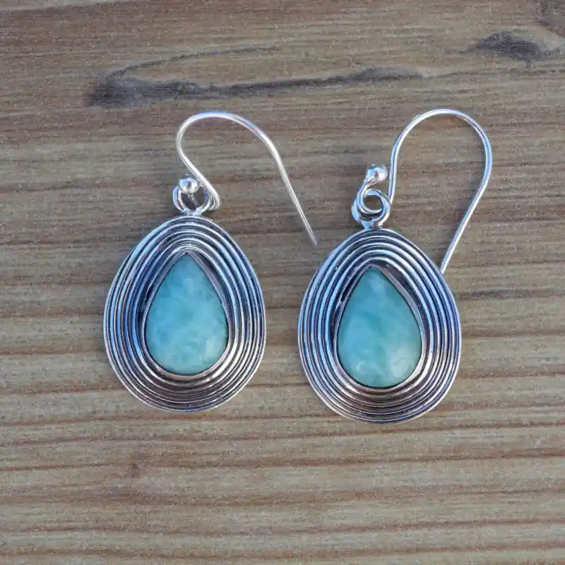 Achat Immédiat Boucles d'oreilles goutte en argent strie et pierre Amazonite (vert)