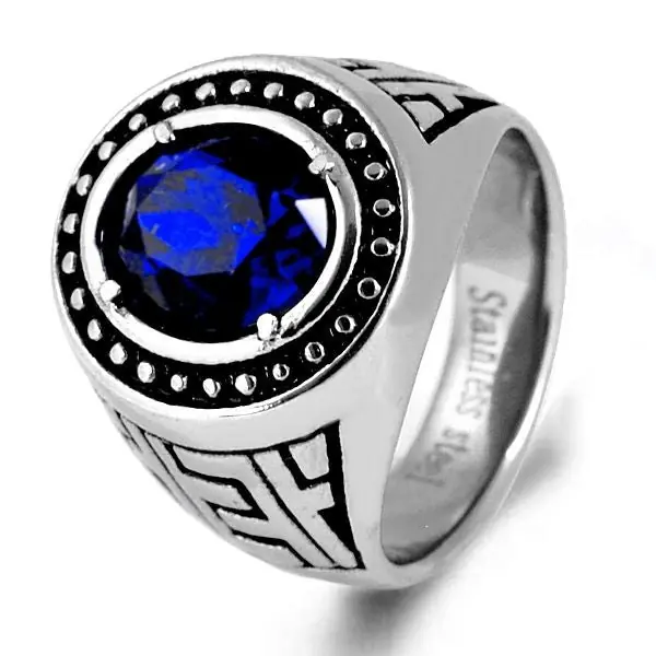 Acheter Direct Bague pour homme acier 316 - Couleur argenté - Pierre bleu
