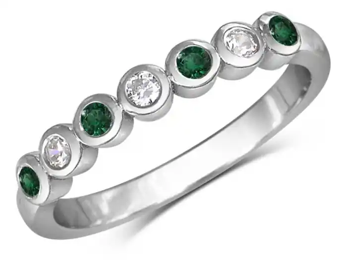 Vente Flash Jonc Entourage semi-éternité moderne émeraudes et diamants en or blanc 14k