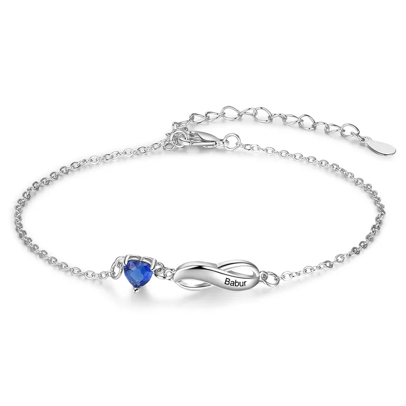Bracelet infini à Breloque Coeurs 1-7 Prénoms Gravé Personnalisé avec Pierres de Naissance pour Femme Prix Bas