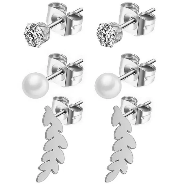 Prix Promo Boucles d'oreilles femme ou enfant - Acier argenté - Feuilles , perles , solitaires