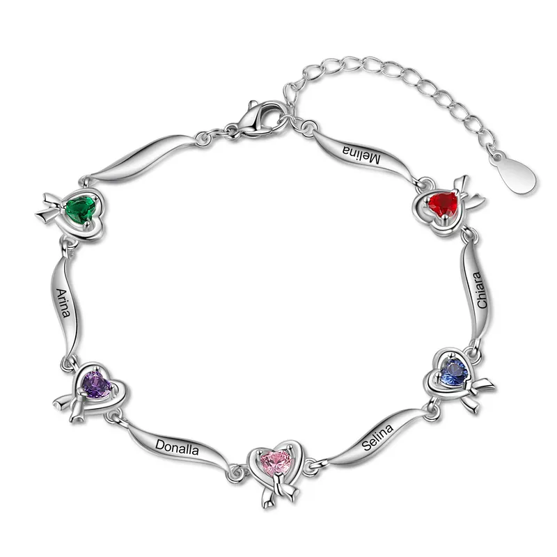 Édition Limitée Bracelet Cœur 5 Prénom Personnalisé avec 5 Pierre de Naissance