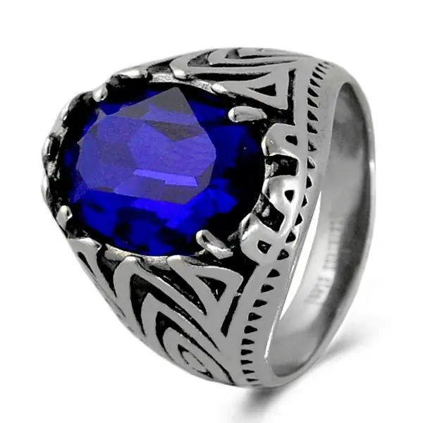 Bague pour homme - Acier 316 - Diamant cz bleu Commande En Gros