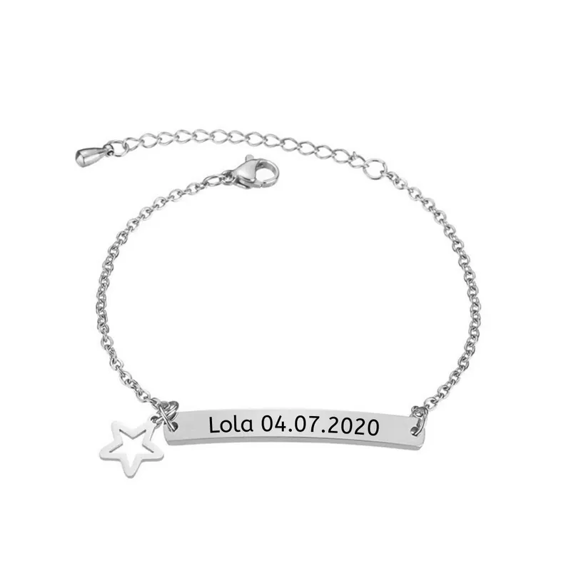 Bracelet / Cheville Gourmette Acier inoxydable Bébé Gravable 1 Texte Personnalisé Petit Prix
