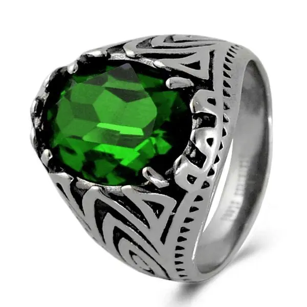 Bague pour homme - Acier 316 - Diamant cz Vert Acheter En Ligne
