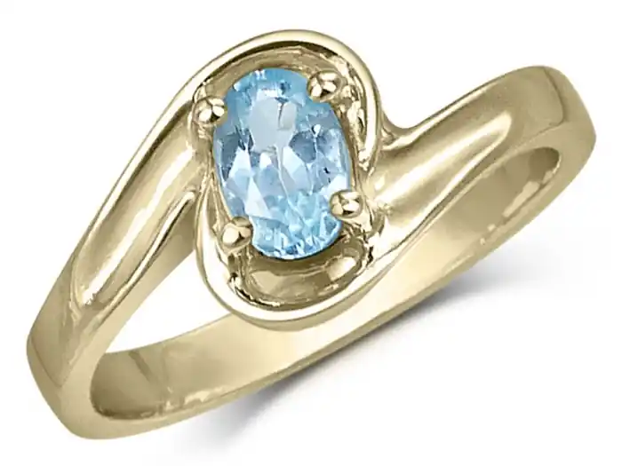 Nouvel Arrivage Bague Torrens solitaire pierre de naissance aigue-marine véritable ovale en or jaune 10k pour femme
