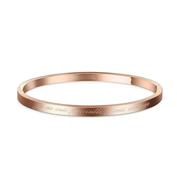 Bracelet en acier pour femme - Couleur Or rose - Je ne suis pas vieille , je suis vintage En Vogue