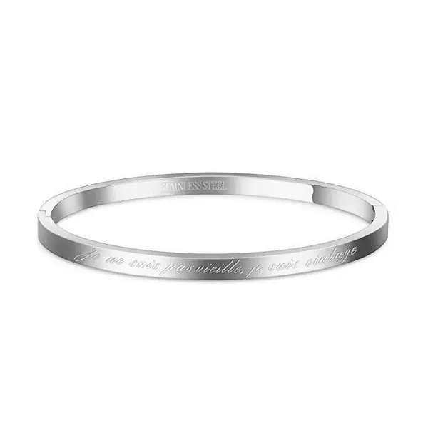 Exclusif Bracelet en acier pour femme - Couleur argent - Je ne suis pas vieille , je suis vintage