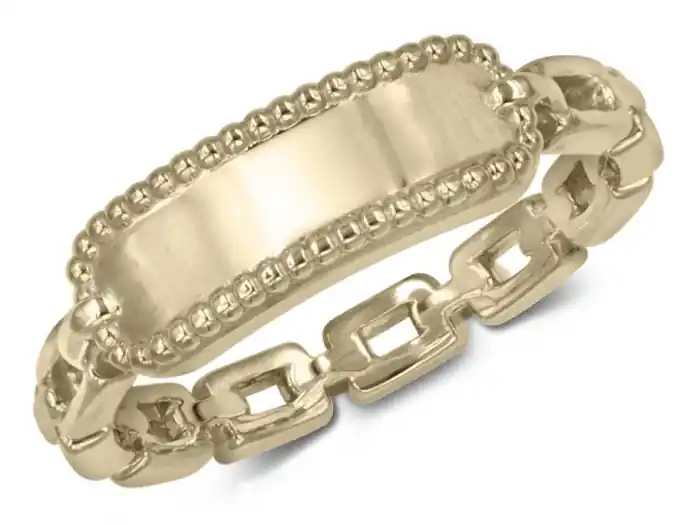 Bague signet à personnaliser contour millegrain avec maillons en or jaune 10k Gros Lot