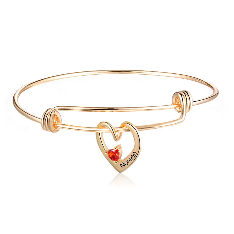 Prix Bas Bracelet jonc 1 Prénom Personnalisé avec 1 Pierre de Naissance