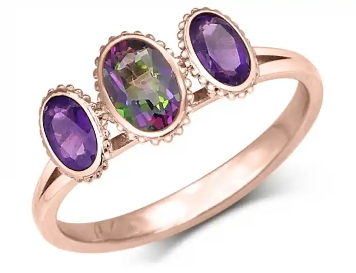 Édition Limitée Bague Youlia trinité topaze mystique et améthyste ovales en or rose 10k pour femme