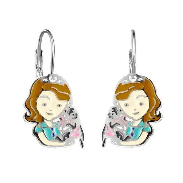 Boucles d'oreilles pour fille - Acier argenté - Petite fille & son lapin Authentique