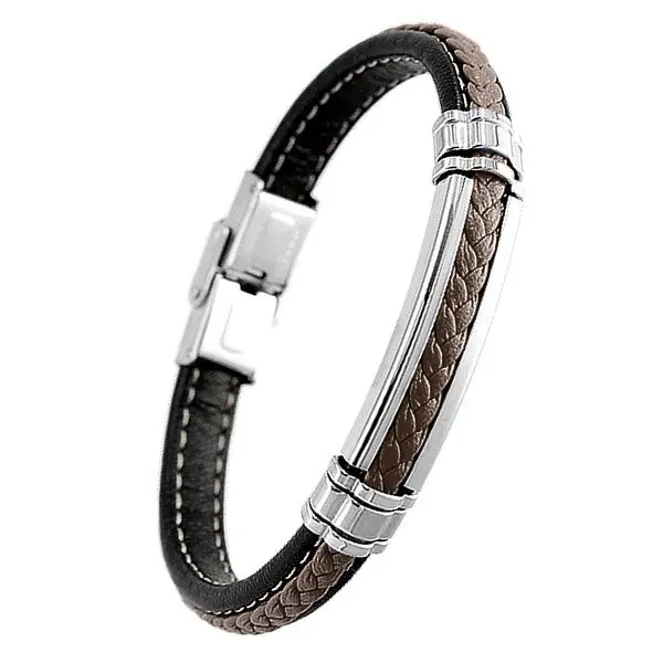 Expédition Rapide Bracelet pour homme - Acier 316 - Cuir noir & marron