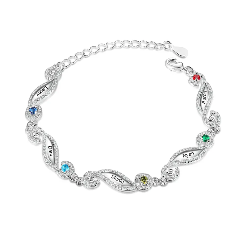 Offre Limitée Bracelet 5 Prénoms Personnalisé avec 5 Pierres de Naissance