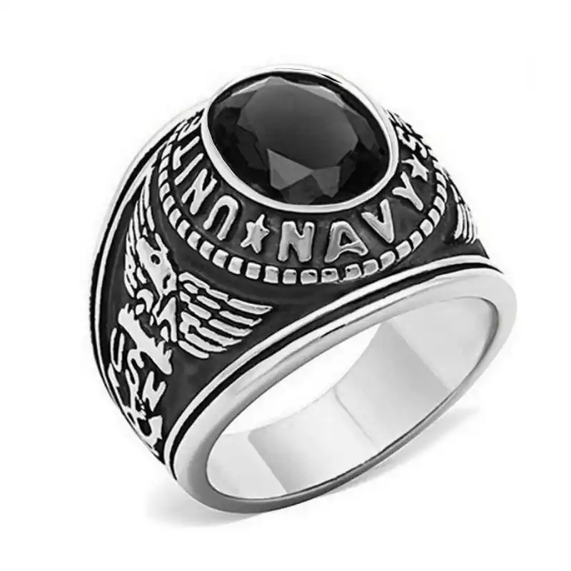 Commande En Gros Bague en Acier 316 - Couleur argenté - Chevaliere ' Navy '