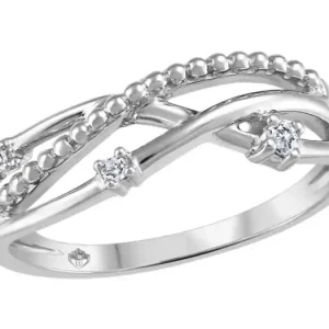 Usine Directe Bague Chenoa diamant canadien joncs croisés et billes en or blanc 10k