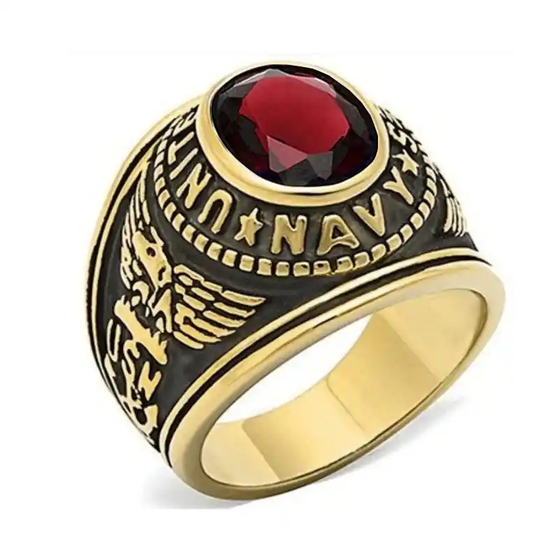 Acheter Direct Bague en Acier 316 - Couleur doré - Chevaliere ' Navy '