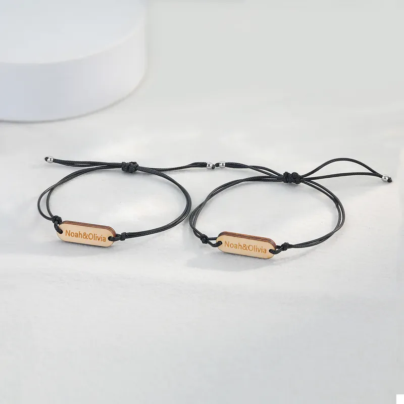 2PCS Bracelets 2 Prénoms Personnalisés bracelet en commun pour Un couple Bracelet Noeud Coulissant Prix Bas