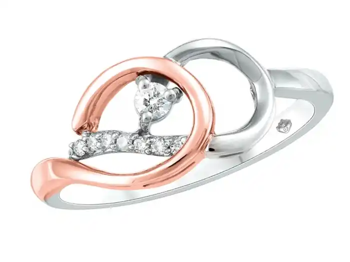 Bague Waban diamant canadien design goutte double en or 10k blanc et rose Nouvelle Collection