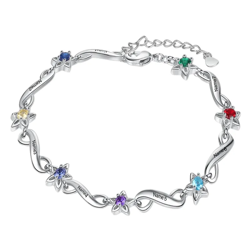 Achetez Aujourd’hui Bracelet infini à Breloque 7 Prénom Personnalisé avec 7 Pierre de Naissance