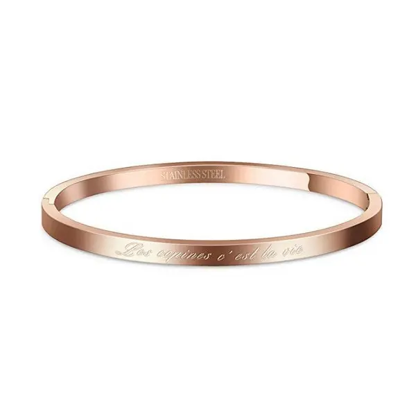 Bracelet en acier pour femme - Couleur or rose - ' Les copines c'est la vie ' Acheter En Ligne