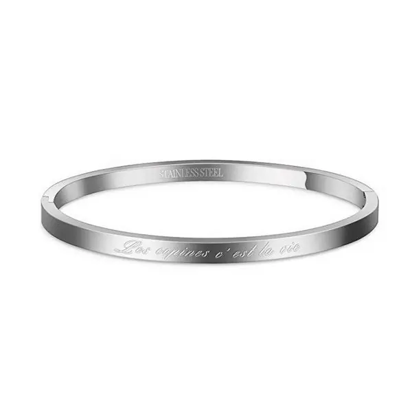 Nouveauté Bracelet en acier pour femme - Couleur argenté - ' Les copines c'est la vie '