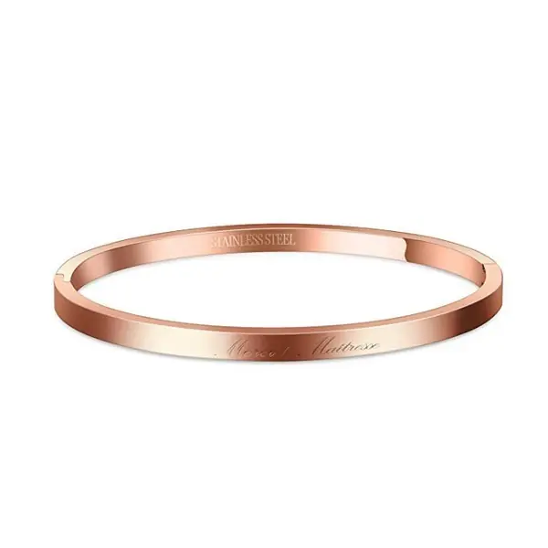 Bracelet en acier pour femme - Couleur or rose - ' Merci maitresse ' Exclusif