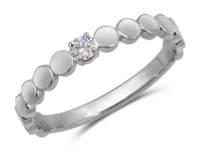 Bon Marché Bague Orbite solitaire serti d'un zircon cubique design cercle poli en or blanc 10k