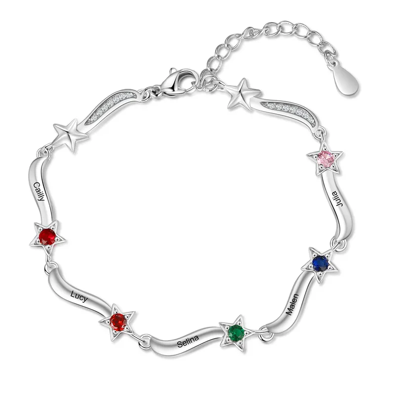 Seulement Aujourd’hui Bracelet étoile 5 Prénom Personnalisé avec 5 Pierre de Naissance