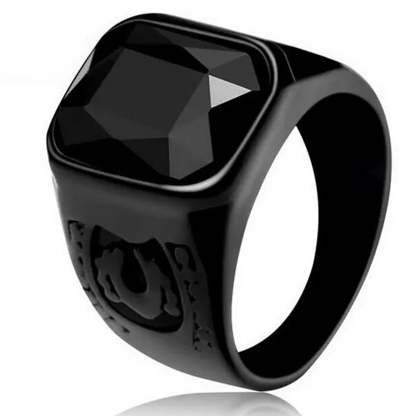 Commander Maintenant Bague acier 316 - Couleur noir - Pierre Noir