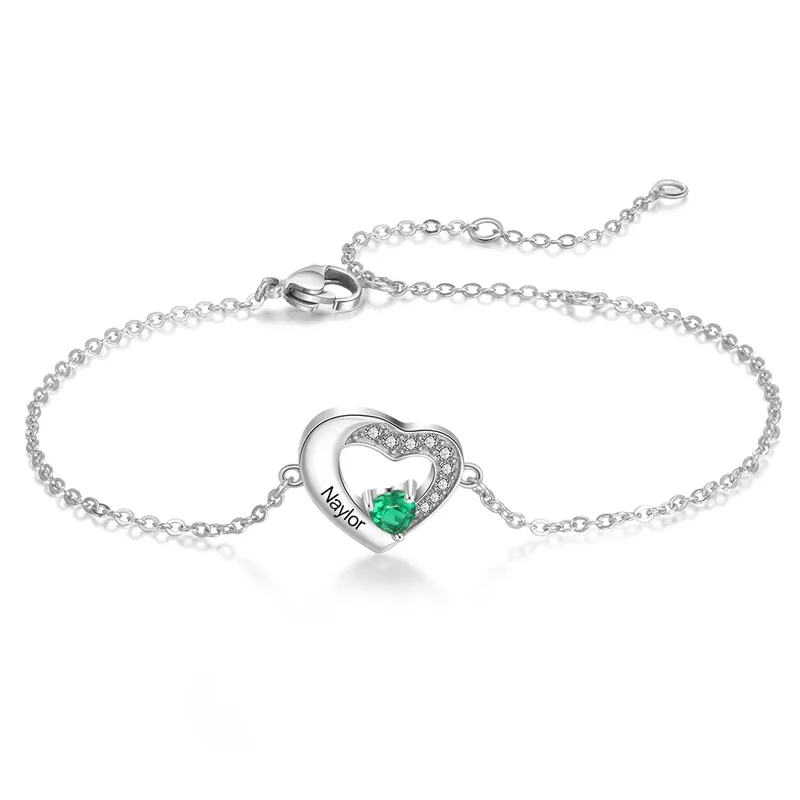 Bracelet en argent 925 1 Prénom Personnalisé avec 1 Pierre de Naissance Meilleur Prix