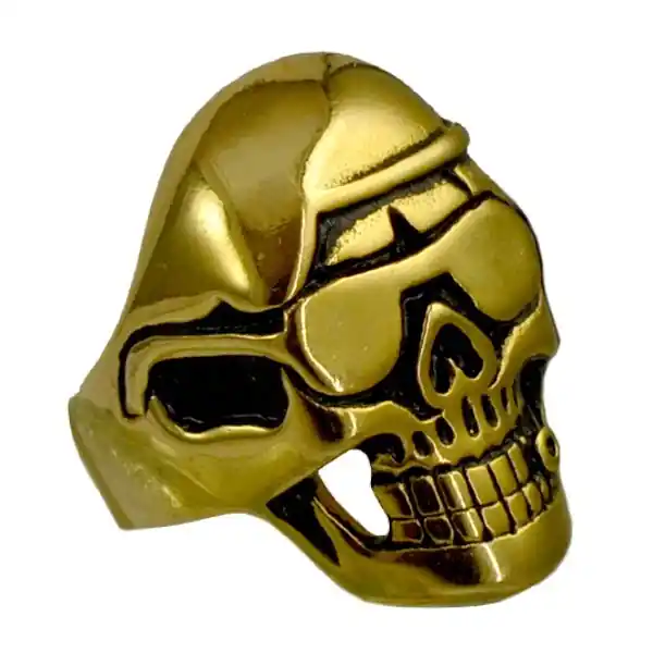 Solde Bague acier 316 - Couleur doré - Tête de mort Soldat